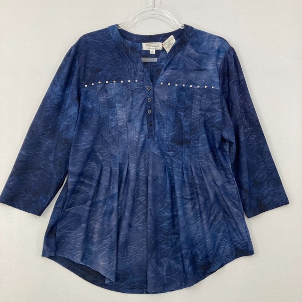 New Eve & Maddie size Large Blue Embellished Stretch‎ Babydoll Blouse